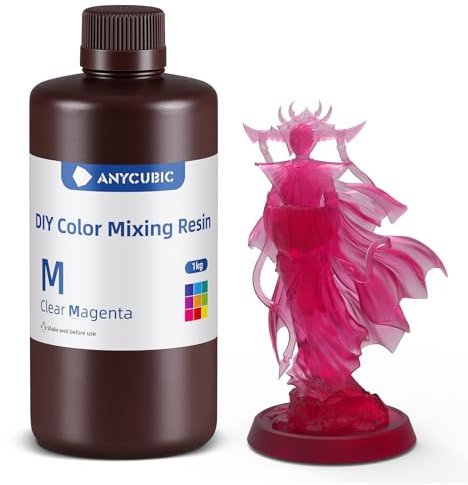 ANYCUBIC DIY Color Mixing Resin, Hochpräzises 405 nm SLA UV-härtendes Harz mit DIY-Farbmischung, einstellbarer Transparenz, Unterstützt 100+ Farb-Debugging, Klares Magenta, 1000g