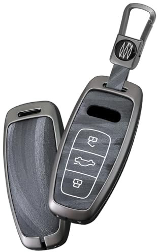 TECART Smart Autoschlüssel Hülle Passt für Audi A6 A7 A8 E-Tron S6 RS6 S7 RS7 Q7 SQ7 Q8 SQ8 A6L A8L Q4 4N GT 4M Schutzhülle Schlüsselgehäuse Leder Schlüssel Schlüsselanhänger 3 Tasten Grau B
