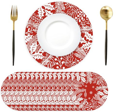 50 manteles Individuales de Papel navideños, Hojas Rojos manteles Individuales Desechables Redondos, 34 cm, decoración para Navidad, Adviento, días Festivos, Fiestas