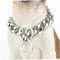 Chain Dog Collar, Heavy Duty Dog Chain Collars, Hollow Out Choker Collar For Dogs, Funny Chain Collars For Large Dogs, Stainless Steel Cuban Link Chain Dog Collar,Silver 22 Inch
