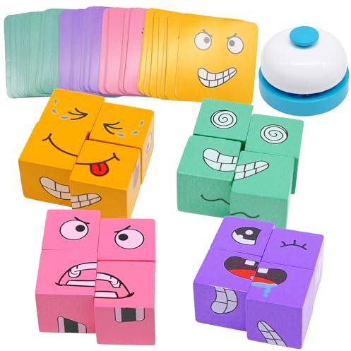 Holzwürfel Puzzle Spielzeug, Puzzle Bauwürfel Gesichter, Gesichter Puzzle Ausdruck Holzwürfel Puzzle, Bauen Würfeln Zauberwürfel Spielzeug, Montessori Puzzle Bauwürfel Spiel