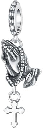 NUJIFFY Abalorio de plata de ley 925 para pulseras, colgante de cruz, colgante de ángel de árbol de la vida, joyería religiosa, regalos para mujeres, As show, Plata de ley, No es una piedra preciosa