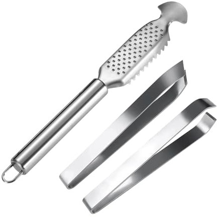 3 pinzette per rimuovere le squame di pesce e per la preparazione dei frutti di mare, pinzette da cucina, pinze per lische di pesce, set di pennelli per squame di pesce con zenzero macinabile,