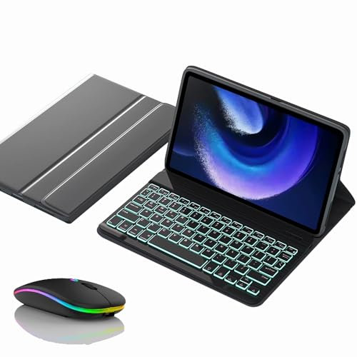 JZCZMCE Funda con Teclado para Xiaomi Pad 6S Pro 12.4 2024, Contiene Ñ, Teclado Retroiluminación Inalámbrico Desmontable Magnético con Ratón Bluetooth,Negro