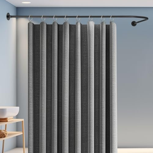 Duschvorhangstange L Form Duschvorhang Winkelstange 70-95x105-165cm einstellbare Duschstange für Badezimmer Badewanne (Schwarz)