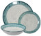 Vajilla de 18 piezas de porcelana con decoracion moteado y borde azul estilo gres 26x6x26 cm