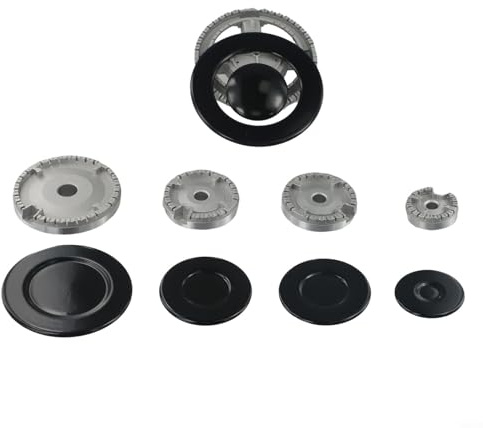 FUANA Kit per fornello a gas con corona e tappo a fiamma, bruciatore superiore a gas e coperchio, kit per cappa a gas Sabaf, 6 cappe a gas e 5 diffusori di fiamma (concavi)
