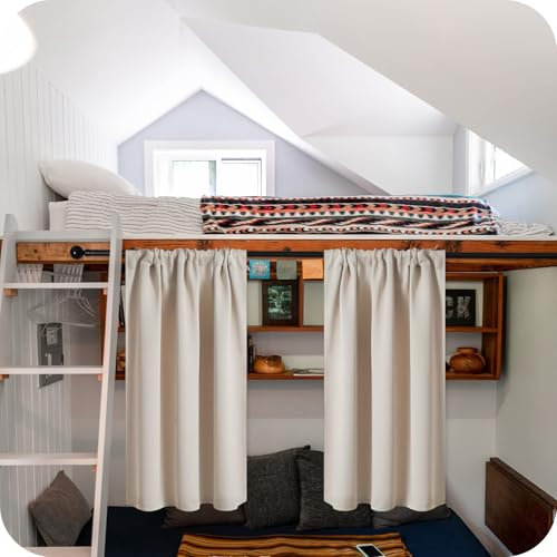 MRTREES Rideaux occultants beige avec passe-tringle - Rideaux imperméables pour fenêtre de cuisine et salle de bain - 2 panneaux de 90 x 90 cm - Beige
