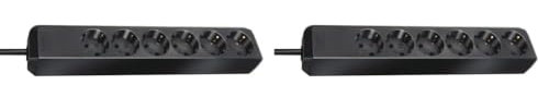 Brennenstuhl Eco-Line, Steckdosenleiste 6-Fach (Mehrfachsteckdose mit erhöhtem Berührungsschutz und 1,5m Kabel) schwarz (Packung mit 2)