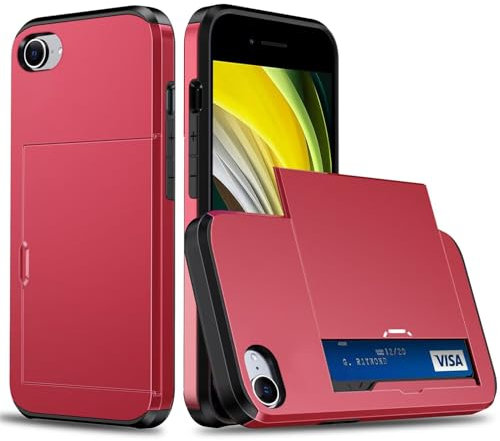 SLWYF for iPhone 6/iPhone 6s Case with Card Holder (2 Cards) Shockproof Rugged Hard Back Tough Protective Silicone TPU Phone Cover Wallet Case for iPhone 6/iPhone 6s - Red