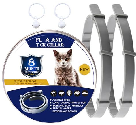 DOINEUFL 2 Pack Collar for Cats, Cat Collar to Prevent Infections, 15in Safe Waterproof Adjustable Cat Collars with Bell, Age over 7 Weeks, Contains Natural Essential Oils (Grey)