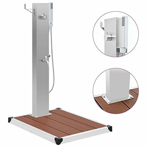 Tidyard Douche d'extérieur avec Receveur de Douche WPC Acier Inoxydable, Solaire Douche de Piscine pour Camping, Jardin, Spa,m Hôtel, Extérieure Style F