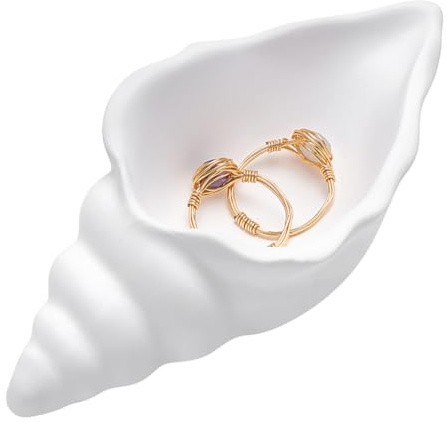 UNICRAFTALE Conch Jewelry Holder White Creative Storage Bowl Gesso Trinket Dish Conch Shell Jewelrys Tray Jewelrys Organizer Dish Bracelet Earrings Necklace Storage Plate for DIY Jewelry Christmas