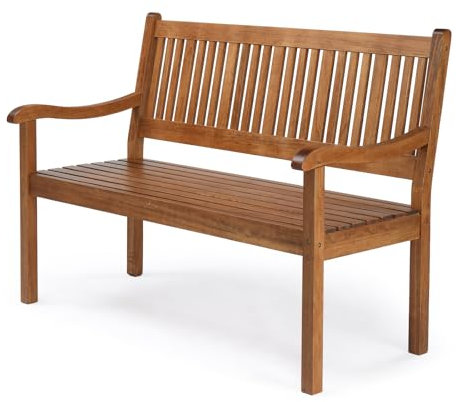 LEADZM Gartenbank,Holzbank,Holz Wetterfest,2-3 Sitzer,127 cm,Ergonomisch gestaltete Rückenlehne und Armlehnen,Bequem Balkonbank,Paulowniaholz,363 kg Belastbar,für Garten,Terrasse,Balkon