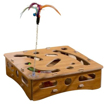 Interaktives Katzenspielzeug aus Holz, für neugierige Haustiere, stimulierendes Spiel mit Kugeln und Rollen, Lernspielzeug für Katzen