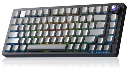 LEOBOG HI75C Pro Mechanische Tastatur, 75% Hot Swappable Gaming Tastatur mit fünfschichtigem Drehknopf, Bluetooth/2,4GHz/USB-C Wireless Tastaturen für Windows/Mac/iOS/Android - Reaper Switch, Grau