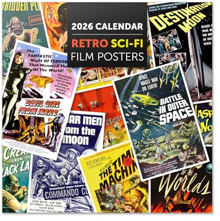 Retro Sci-Fi Wall Calendar 2026 12 x 12 FSC® Plastic Free - Starts Week On Sunday | Family Planner Vintage Calendar 2026