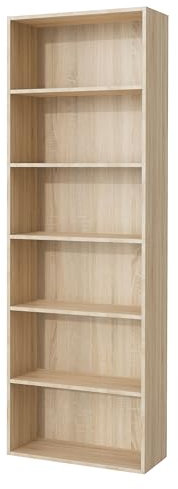 Nera Wooden 6 Tier Bookcase Standing Shelf Tall Storage Shelving Unit for Storage (Sonoma Oak)