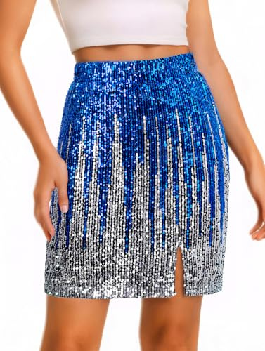 Paillettenrock, glitzernd, hohe Taille, dehnbar, figurbetont, Minirock, Party, Ausgehen, Clubwear für Damen