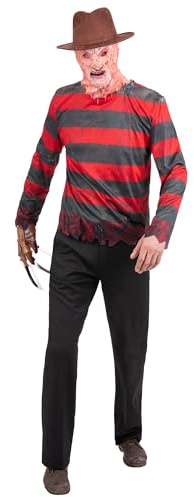 Smiffys Official Nightmare On Elm Street Freddy Krueger Costume Kit with Printed Striped Top and Burn Effect Balaclava Mask Halloween Outfit