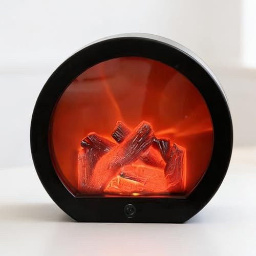LED Kamin Elektrisch, Elektrokamin Ohne Heizung mit Flammeneffekt, USB & Batteriebetrieben, Kamin Lamp Touch-Bedienung, Simulation Kaminfeuer für Tischkamin Ornament Nach Hause (Schwarz, Rund)
