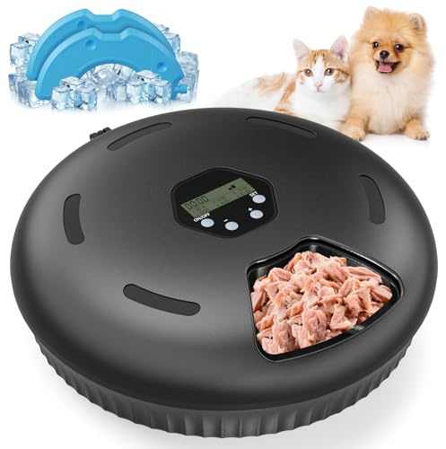 Zyncove Futterautomat Katze Nassfutter mit Kühlung: Nassfutterautomat für Katzen, Batteriebetriebener katzenfutter Automat - 6 Mahlzeiten für Haustiere Black(Batterien nicht im Lieferumfang enthalten)