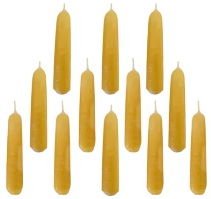 Josef Muhr Handgezogene Bienenwachs Pyramidenkerzen - Baumkerzen - Stabkerzen - 100% reines Bienenwachs - Honiggelb - 75mm Höhe - 10mm Durchmesser - 12er Pack - Set