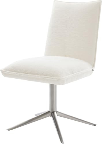 DELIFE Esszimmerstuhl Lelio-Flex Fußkreuz Edelstahl Bouclé Soft Beige 360° drehbar Wippfunktion Taschenfederkern