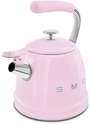 SMEG Stovetop Whistling Kettle – 50s Retro Style, 2.3 Liter (10 Cup / 2.4 Quart) Stainless Steel Tea Kettle with Iconic Design & Whistle – Premium Kitchen Statement Piece (Pink)
