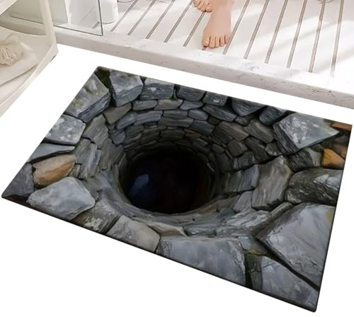 Lanmijia 3D Teppich Optische Täuschun, 50x80cm 3D Loch Teppich, rutschfeste Und Saugfähige Fußmatte Mit Abgrund Illusion, Optische Täuschung Endloser Abgrund Fußmatte Für Badezimmer, Küche