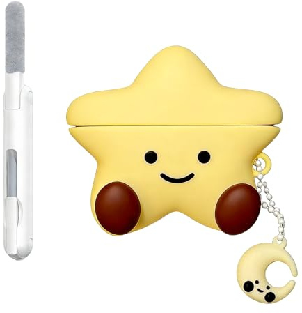 AirPods 4 Case Cover 2024 with Keychain Kawaii 3D Cartoon Star Shape Silicone Air Pods 4 Case with Cleaner Pen, High Protective AirPods 4th Generation Cover Cute Design for Women and Girls