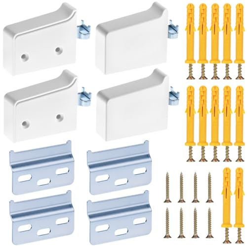 QWORK® 4 Piezas Colgadores de Armario Suspendido, Soportes Ajustables (15mm/10mm) con Placas de Pared y Tornillos, Carga 60kg, Herrajes para Muebles de Cocina y Armarios de Espejo, Blanco