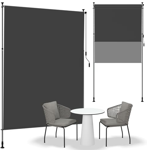 YRHome Tenda da sole verticale, 200 x 310 cm, impermeabile e protezione dai raggi UV, con manovella, senza fori, frangivista, allungabile, per giardino, terrazza, balcone, grigio scuro