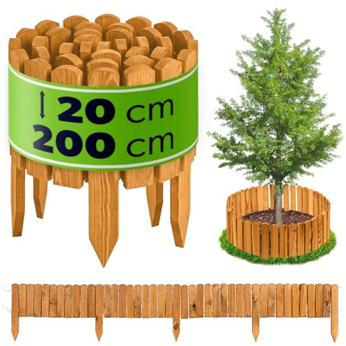 KADAX Beeteinfassung aus Holz, 200 x 20 cm, Holzzaun für Blumenbeet & Gemüsebeet, Flexible Rasenkante für Garten, dekorative Baumumrandung in Hellbraun