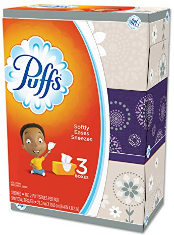 Puffs Simple Softness Non-Lotion Facial Tissue, 3 Family Size Boxes, 180 Tissues Per Box