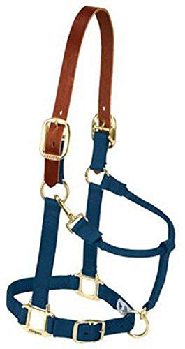 Weaver Equine Breakaway Horse Halter, Supple Leather Crown, Adjustable Brass Throat Snap Halters for Horses, Equine Tack,Small Size, Navy