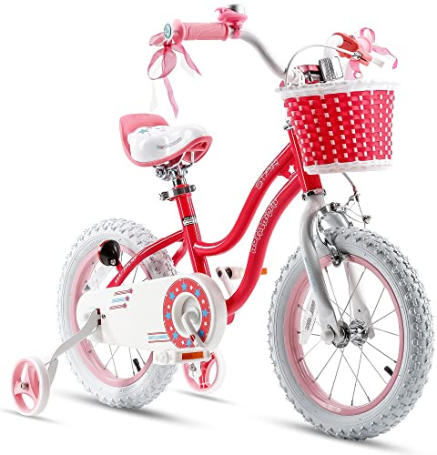 Royalbaby Stargirl Children's Bicycle Outdoor Adventure Ride-On Bike with Training Wheels, Adjustable Seat, and Basket, 12 Inch, Pink