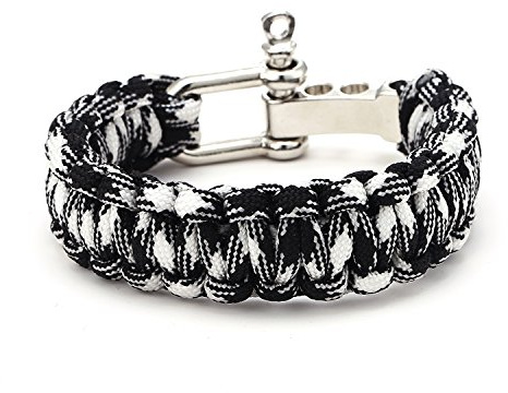 DonDon Herren Survival Outdoor Nylon Armband geflochten mit Schäkel Verschluss - schwarz weiß