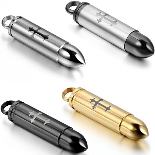 JewelryWe Schmuck 4pcs Edelstahl Kreuz Patronenhülse Gewehrkugel Herren-Anhänger mit 55cm Kette, Biker Halskette, 4 Modellen