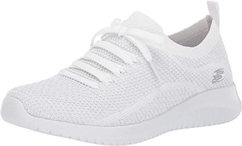 Skechers Ultra Flex-salutations, Zapatillas Mujer, Blanco y Plateado, 37.5 EU