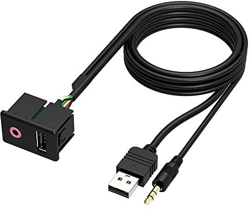 CHELINK, presa USB e audio AUX da 3,5 mm per il cruscotto dell'auto, con montaggio a incasso e cavo di prolunga universale da 1,5 m