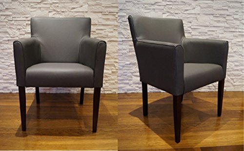 Quattro Meble Breite Echtleder Esszimmerstühle Kross Arm aus dunkelgraues Leder & Massivholz Stühle Lederstühle Sessel mit Armlehnen Echt Leder Esszimmer Stuhl