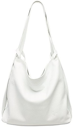 Caspar 2in1 Große Leder Rucksack Schultertasche XL Elegante Damen Handtasche - PREMIUM LINE - Modell No.786 - Made in Italy, Farbe:weiß, Accessoires:One Size