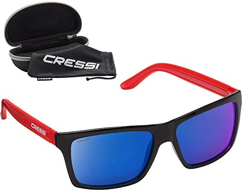 Cressi Unisex-Erwachsener Rio Sunglasses Premium Sport Sonnenbrille Polarisierte 100% UV-Schutz, Brillengestell Rot-Blau Verspiegelte Linsen, Einheitsgröße
