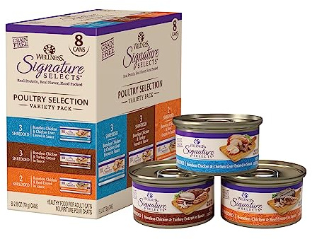 Wellness CORE Signature Selects Variety Pack Adult Canned Wet Cat Food, Natural, Protein Rich, Grain Free, Poultry Recipes, 2.8 oz, Pack of 8 Cans