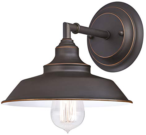63435 Einflammige Wandleuchte Iron Hill von Westinghouse Lighting für Innenbereiche, Ausführung in geölter Bronze mit Akzenten