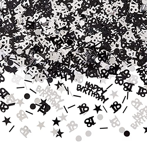 Naler Konfetti Set Schwarz Silber 18 Geburtstag Jubiläum Happy Birthday Punkte Sterne Tisch