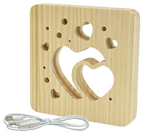 Kögler AmbiWood LED-Holzschnittlampe Herzen, ca. 19 x 19 x 3 cm | Dekolampe aus Holz mit warmweißem Licht, USB-Stromkabel und Schalter, für stimmungsvolles Ambiente, 32646