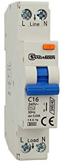 Interruttore Magnetotermico Differenziale, RCBO 1P+N C16 16A, Tipo AC Curva C 30mA 6000A, Salvavita Slim Da 1 Modulo DIN, 2 Poli 220V