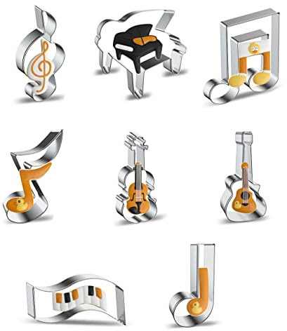 Belons 8 Stück Musik Ausstechformen Set, Musiknoten Instrumenten Ausstecher Plätzchenformen für Keks, Fondant, Gebäck, Glasur, Tortendeko/Kuchendeko, aus Edelstahl